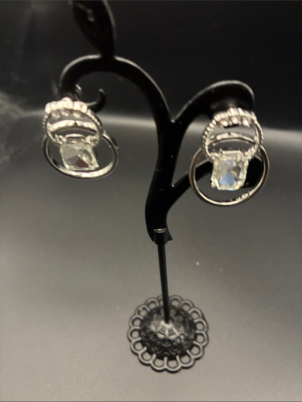 Silver-Tone Clear Crystal Hoop Drop Earrings - Women Jewelry